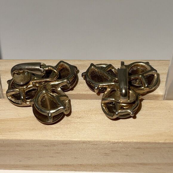 Vintage Jewelry Gold Toned tigers eye Brown Stone Clip On Earrings Cluster B#18 - Picture 12 of 13